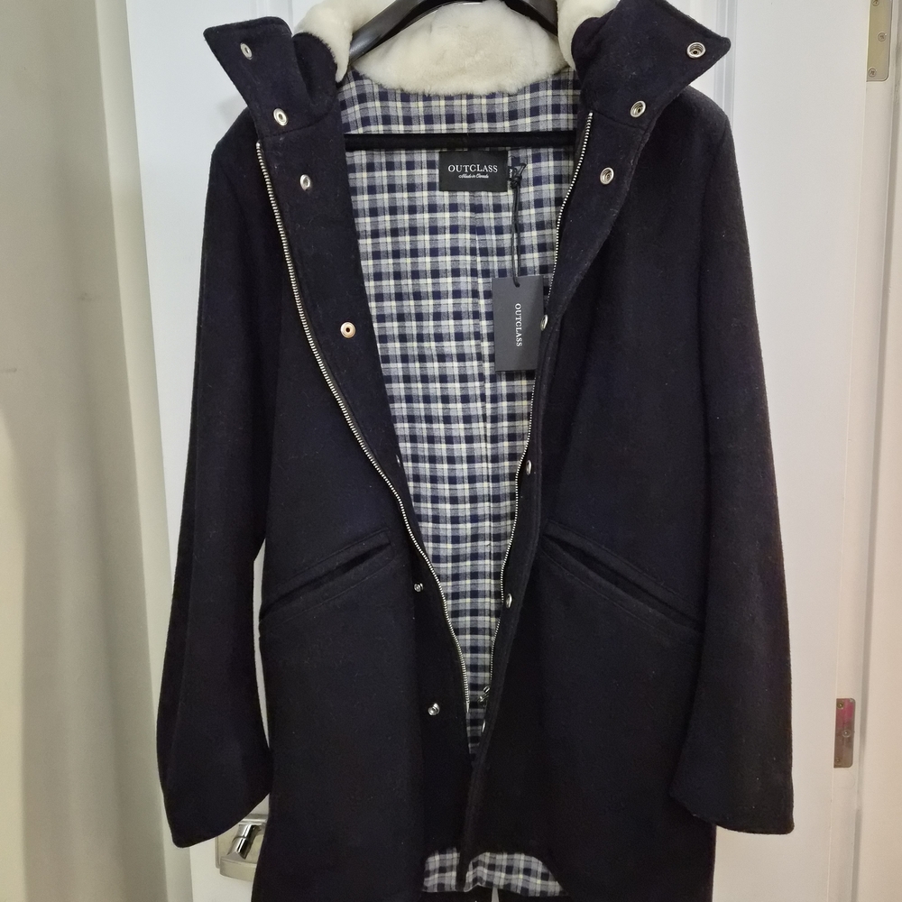 Outclass Black Hooded Coat with Plaid Lining